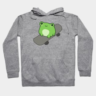 Cute Fat Frog on Skateboard, Kawaii Cottagecore Aesthetic for Skateboarding Fans, Funny Chubby Skater Froge Hoodie